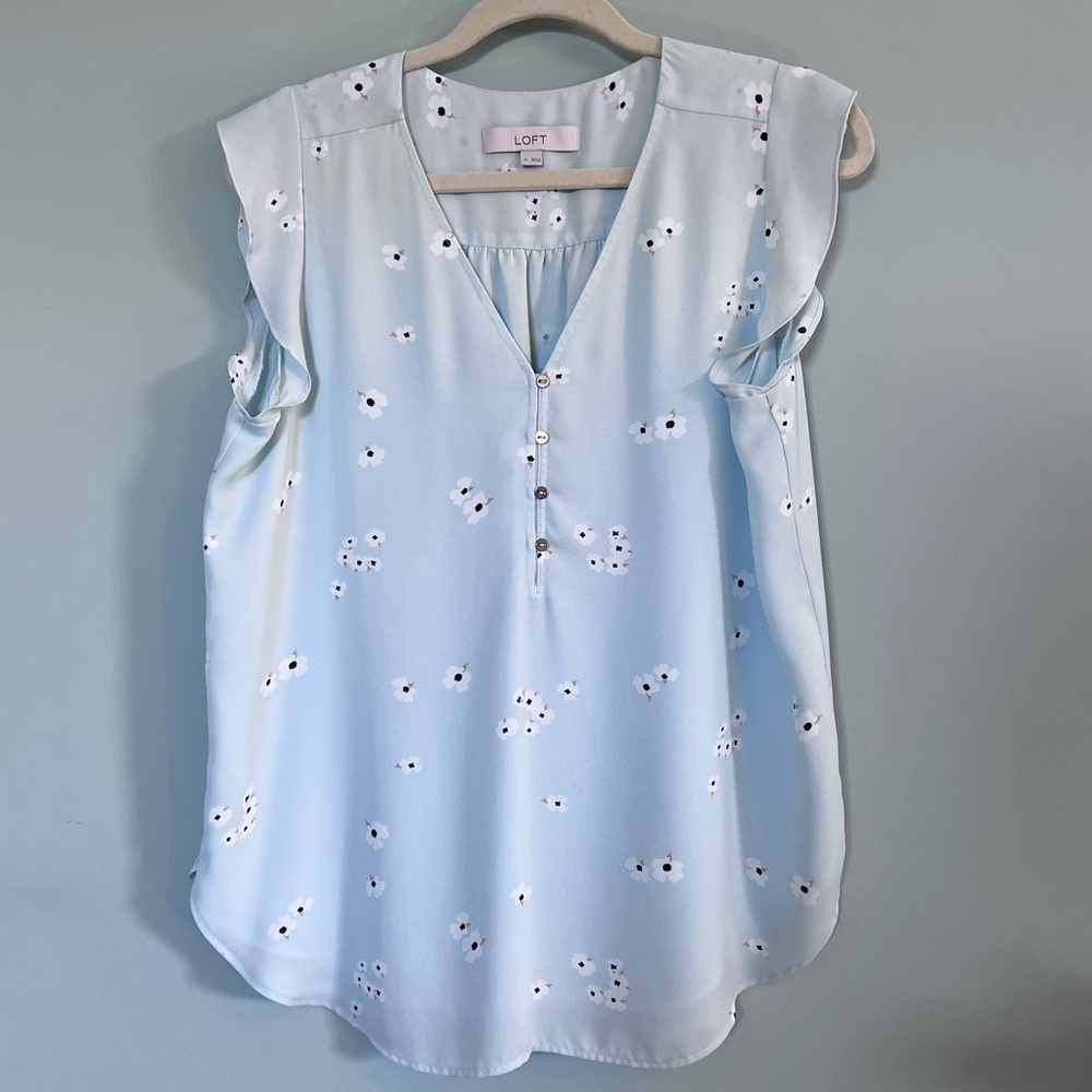 LOFT like new light blue ruffle sleeve blouse.